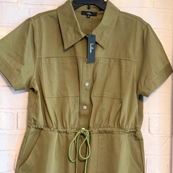 Lulu's Olive Green Utility Jumpsuit with Drawstring waist- Size XL NWT - Picture 2 of 8